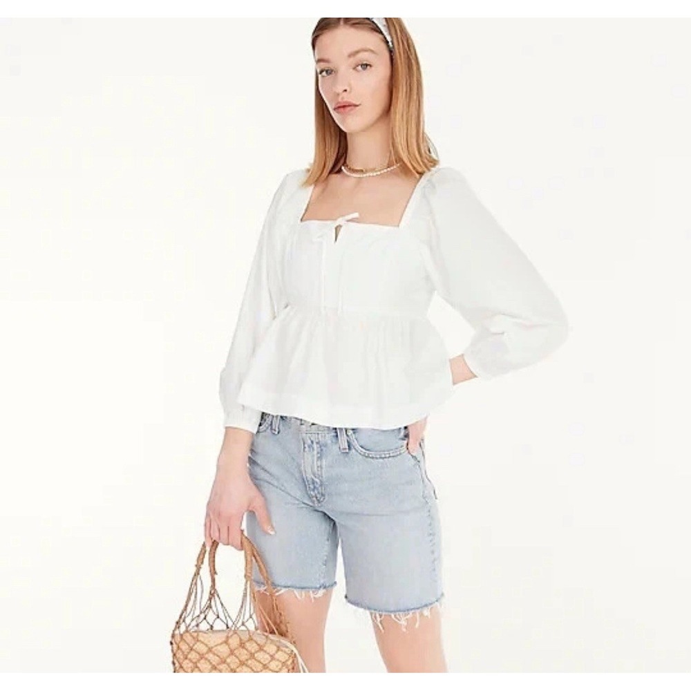 NEW J CREW Women's White Squareneck cotton poplin top SIZE 12 BG330 ($98) Cute